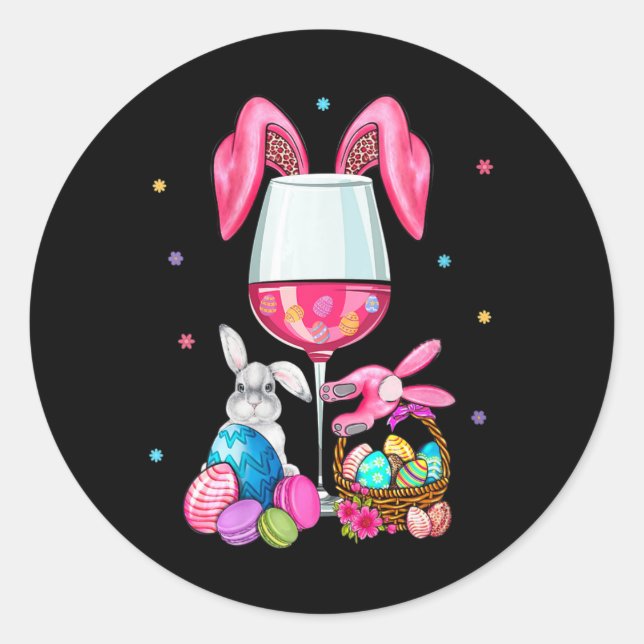 Adesivo Redondo Páscoa Bonita Vinho Gelado Ouvidos Coelhinhos Bebe (Frente)