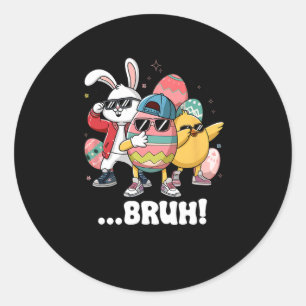 Adesivo Redondo Páscoa Bruh Dabbing Bunny Pintinho Egg Hunting Mat