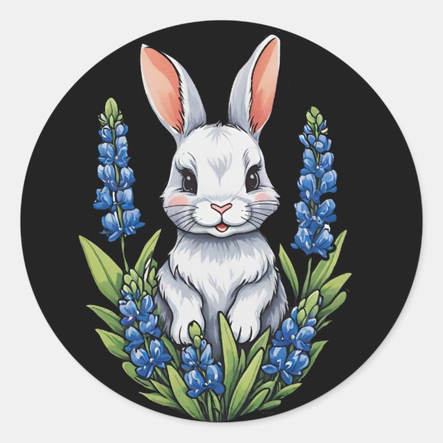 Adesivo Redondo Páscoa Bunny Rabbit Texas Bluebonnet (Frente)