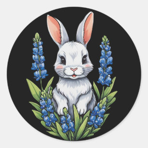 Adesivo Redondo Páscoa Bunny Rabbit Texas Bluebonnet
