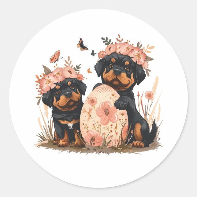 Adesivo Redondo Páscoa Cães Rottweiler (Frente)