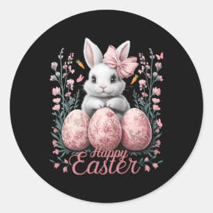 Adesivo Redondo Páscoa Chinoiserie Floral Bunny Com Coquete Bonito