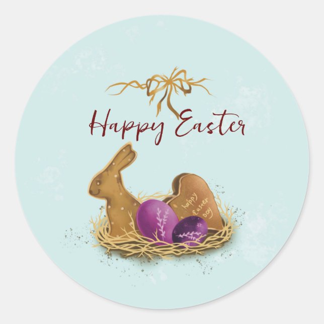 Adesivo Redondo "Páscoa Coelhinho de Água na Caça" (Frente)