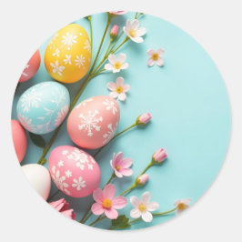 Adesivo Redondo Páscoa com ovos e flores