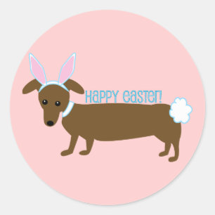 Adesivo Redondo Páscoa Dachshund Bunny Stickers
