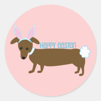 Adesivo Redondo Páscoa Dachshund Bunny Stickers