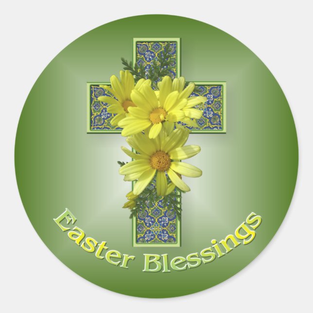 Adesivo Redondo Páscoa Daisies Cross Blessings Stickers (Frente)