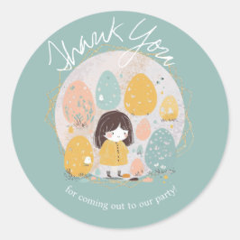 Adesivo Redondo Páscoa De Aquarela Obrigado Garota De Aniversário
