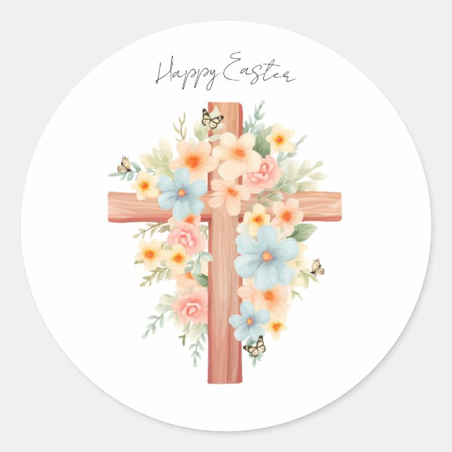 Adesivo Redondo Páscoa de Aquarelas Personalizada (Frente)