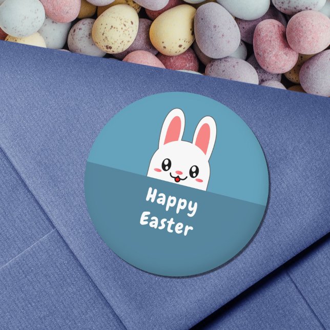 Adesivo Redondo Páscoa de coelhinho bonito (Cute Bunny Easter Blue Sticker)