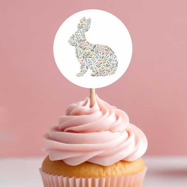 Adesivo Redondo Páscoa de Primavera do Coelho de Flor Selvagem bon (Criador carregado)