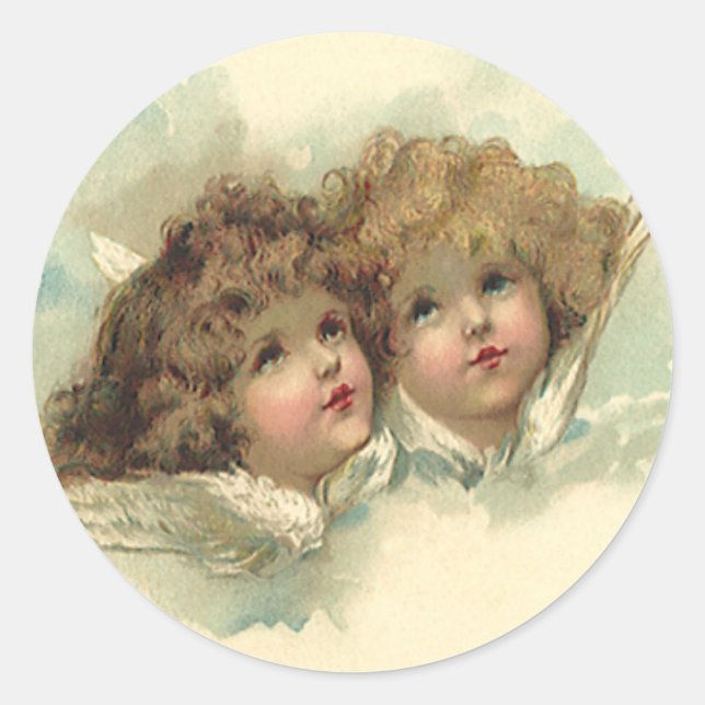 Adesivo Redondo Páscoa de vindima, anjos angélicos nuvens no céu (Frente)