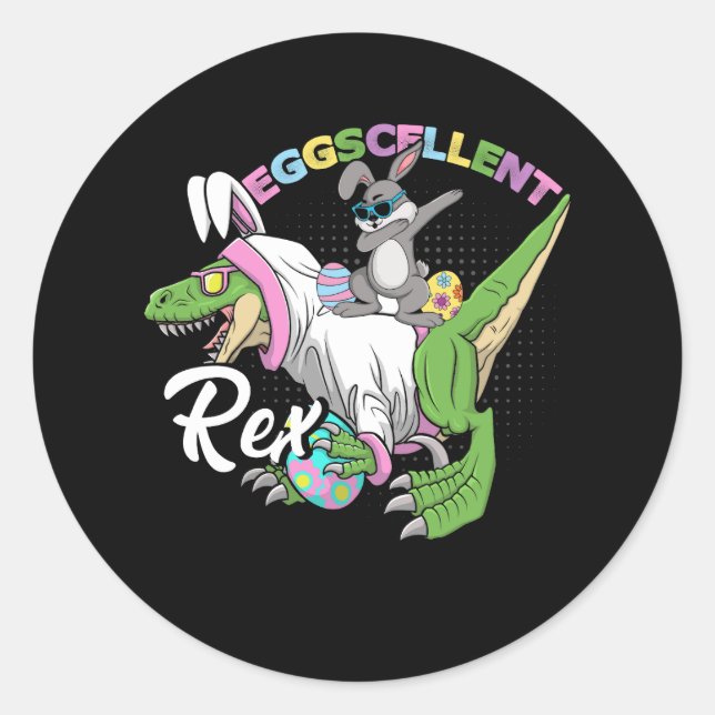 Adesivo Redondo Páscoa Dino Eggcellell Dancing Bunny Dab No Trex D (Frente)