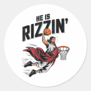 Adesivo Redondo Páscoa Ele É Rizzy Jesus, Cristão De Basquete Você