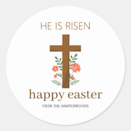Adesivo Redondo Páscoa Elegante Caligrafia Floral Cruz Cristã
