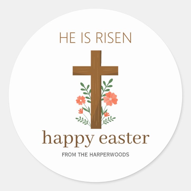 Adesivo Redondo Páscoa Elegante Caligrafia Floral Cruz Cristã (Frente)