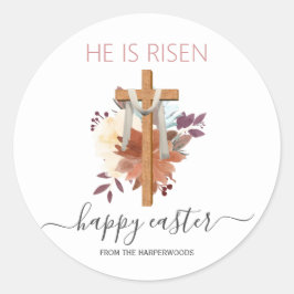 Adesivo Redondo Páscoa Elegante Caligrafia Floral Cruz Cristã