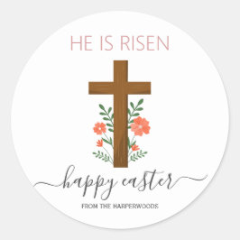 Adesivo Redondo Páscoa Elegante Caligrafia Floral Cruz Cristã