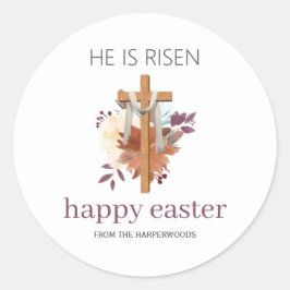 Adesivo Redondo Páscoa Elegante Caligrafia Floral Cruz Cristã