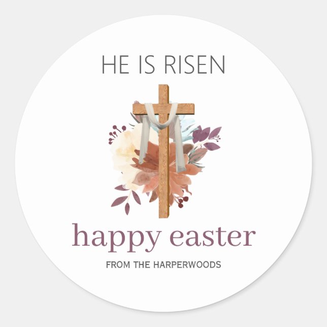 Adesivo Redondo Páscoa Elegante Caligrafia Floral Cruz Cristã (Frente)