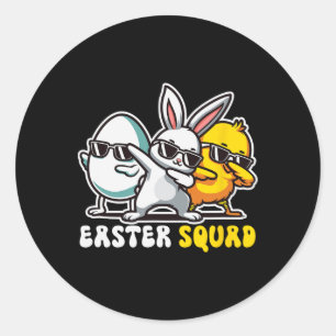 Adesivo Redondo Páscoa Esquadrão Dabbing Bunny Pintinho Ovo Matriz