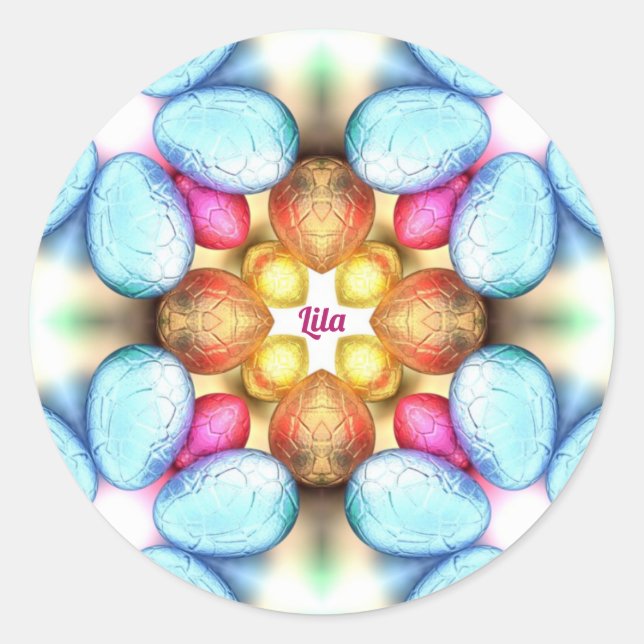 Adesivo Redondo PÁSCOA LILA ~WOW! Ovos bonito para Páscoa (Frente)