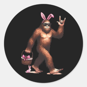 Adesivo Redondo Páscoa Pé Grande Sasquatch Coelho Ovos Retro Homen