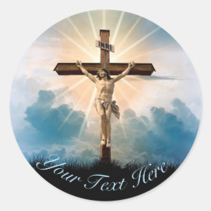 Adesivo Redondo Páscoa Personalizar Jesus na Cruz