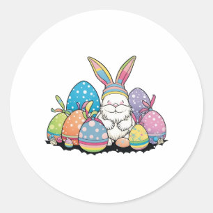 Adesivo Redondo Páscoa Primavera Cute Gnomo Cura de Ovos