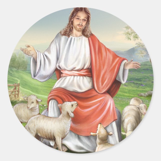 Adesivo Redondo Páscoa religiosa, Jesus, pastor (Frente)