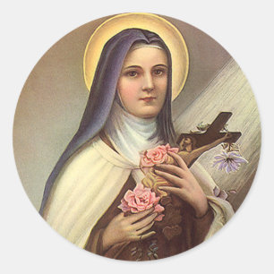 Adesivo Redondo Páscoa Religiosa Vintage, freira com cruz