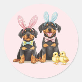 Adesivo Redondo Páscoa Rottweiler Cães Coelhinhos