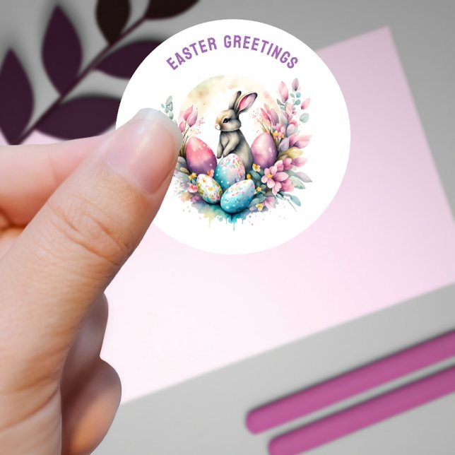 Adesivo Redondo Páscoa Saudações Coelhinho e Ovos Personalizados (Criador carregado)