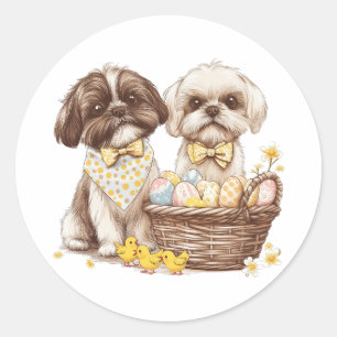 Adesivo Redondo Páscoa Shih Tzu Dogs