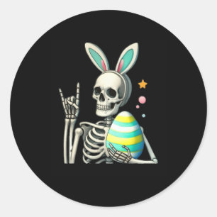 Adesivo Redondo Páscoa Skeleton Bunny Rock Hand Boys Kids M