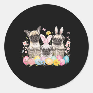 Adesivo Redondo Páscoa Três Pug Fofa Orelhas de Coelho da Páscoa A