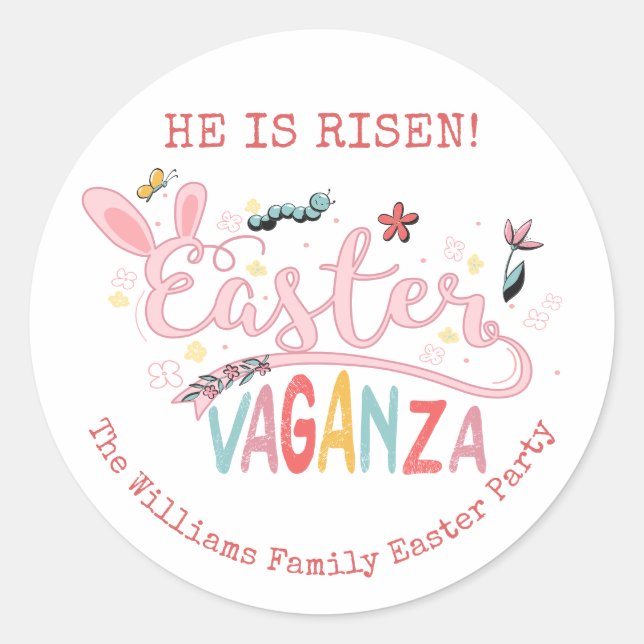 Adesivo Redondo Páscoa Vaganza Pascua Picnic Páscoa coelho de ovo (Frente)