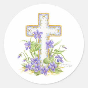 Adesivo Redondo Páscoa Violet Cross Stickers