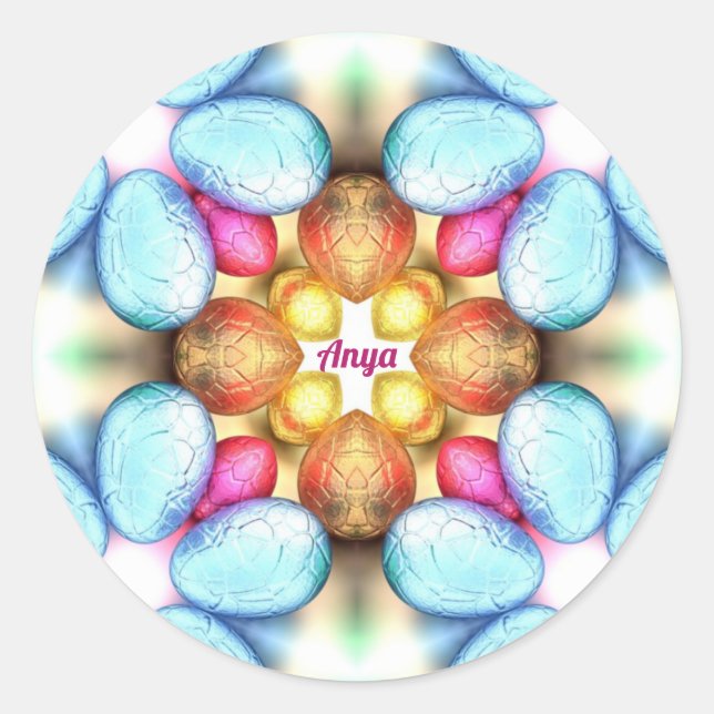 Adesivo Redondo PÁSCOA ~WOW! Páscoa De Ovos bonito Dando ~ (Frente)