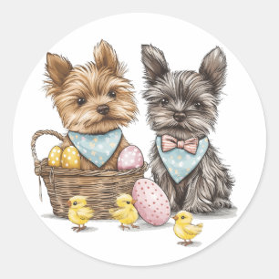 Adesivo Redondo Páscoa Yorkshire Terrier Dogs