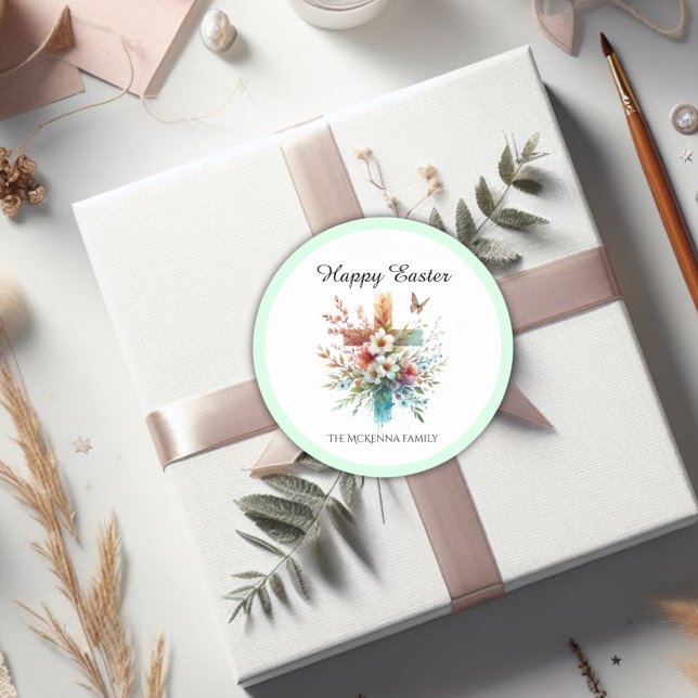 Adesivo Redondo Páscoas Religiosas de Pastel Cruzado Floral (Criador carregado)