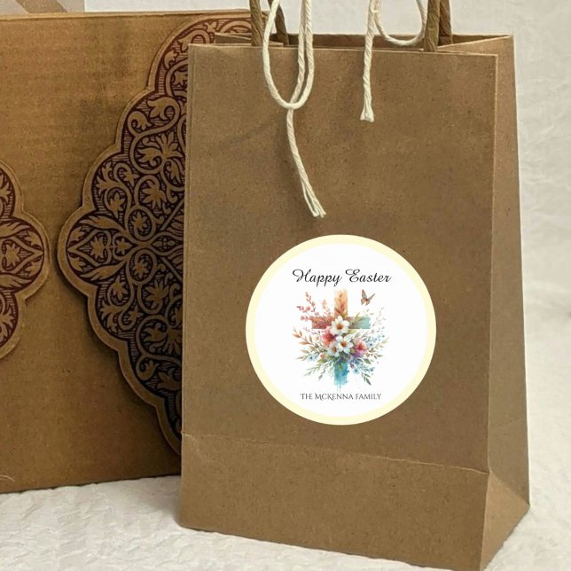 Adesivo Redondo Páscoas Religiosas de Pastel Cruzado Floral (Criador carregado)