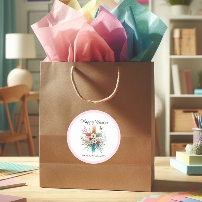 Adesivo Redondo Páscoas Religiosas de Pastel Cruzado Floral (Criador carregado)