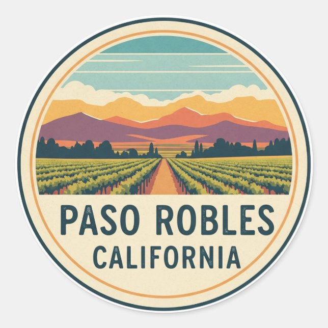 Adesivo Redondo Paso Robles California Central Coast (Frente)
