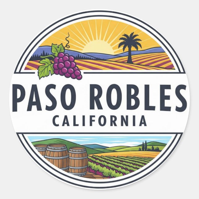 Adesivo Redondo Paso Robles California Central Coast (Frente)