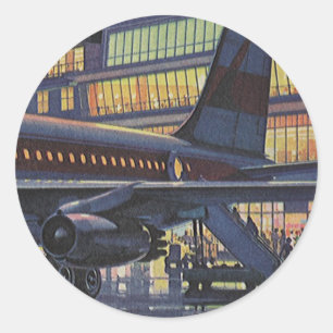 Adesivo Redondo Passageiros de negócios vintage em avião no aeropo