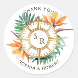 Adesivo Redondo Passaporte de Destino de Casamento Obrigado