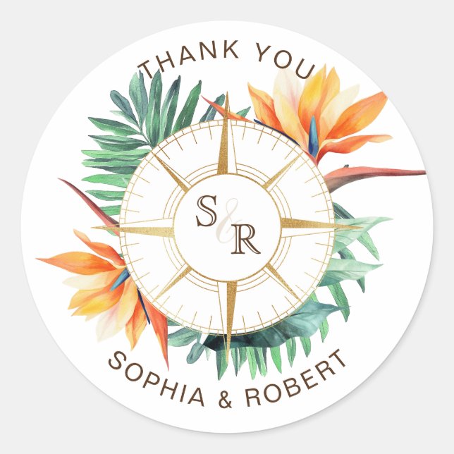 Adesivo Redondo Passaporte de Destino de Casamento Obrigado (Frente)