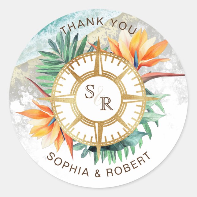 Adesivo Redondo Passaporte de Destino de Casamento Obrigado (Frente)