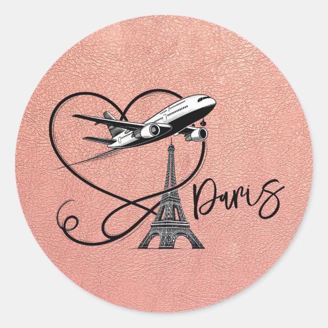 Adesivo Redondo Passaporte de Paris rosa Dourado (Frente)